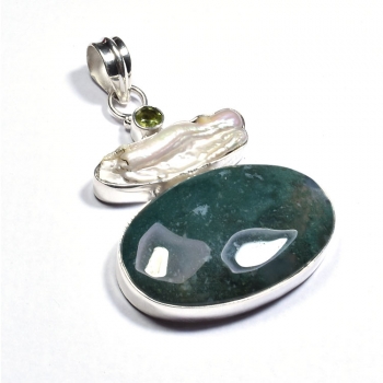 Sterling silver green moss agate fashion pendant