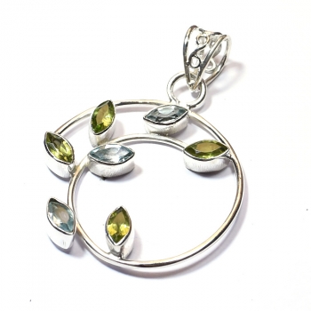 Pure silver spiral gemstone pendant
