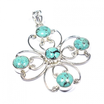 Top design 925 sterling silver blue Tibet turquoise pendant jewellery