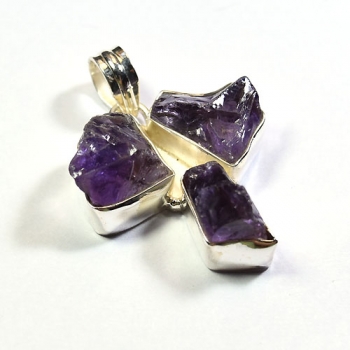 raw amethyst purple stone 925 sterling silver fashion pendant