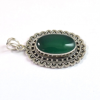 Ethnic style 925 sterling silver oxidized finish green onyx pendant jewelry