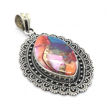 Pink dahlia turquoise 925 sterling silver oxidized finish pendant jewelry