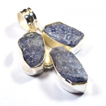 raw tanzanite triple stone 925 sterling silver fashion pendant