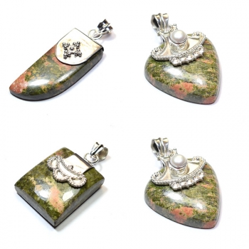 Handmade 925 sterling silver peach unakite gemstone fashion pendant jewellery