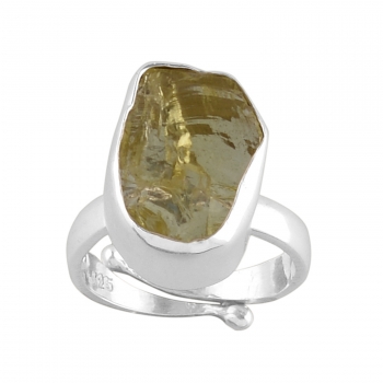 925 silver lemon quartz rough stone ring