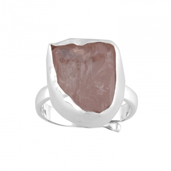925 silver rose quartz rough stone ring