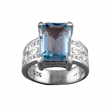 Pure silver blue topaz ring