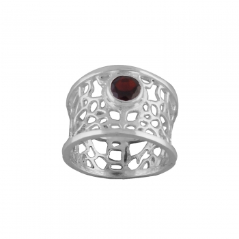 Red Garnet Pure Silver Ring For Girls