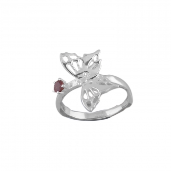 Butterfly Red Garnet Silver Ring For Girls