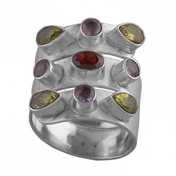 Authentic silver multi color stone ring