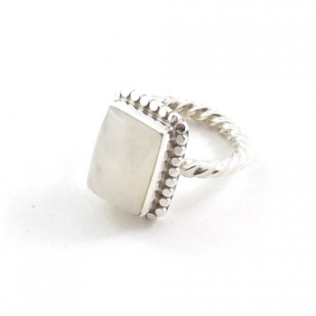 Genuine silver top design rainbow moonstone ring
