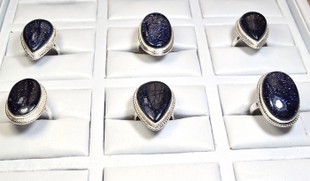Blue sunstone sterling silver ring