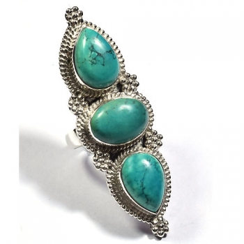 Solid silver three stone tibet turquoise ring