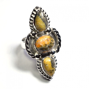 Pure silver bumble bee jasper ring