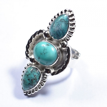 Pure silver tibet turquoise ring