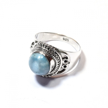 Pure silver unique design blue larimar ring