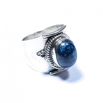 Bohemian style blue Azurite top design pure silver handcrafted finger ring