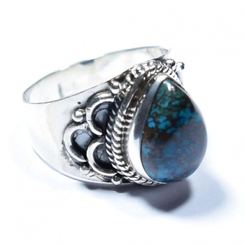 Teardrop Azurite gemstone pretty style pure silver handcrafted ring