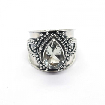 Oxidized finish majestic style teardrop stone pure sterling silver ring