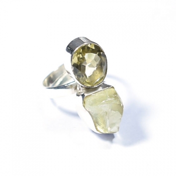 925 sterling silver lemon quartz raw stone two stone ring