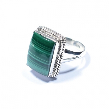 Green banded malachite 925 sterling silver fashion ring for women