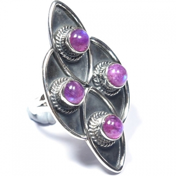 Pink moonstone unique design oxidized finish 925 sterling silver handmade ring