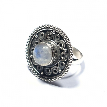 925 sterling silver top design round stone rainbow moonstone fashion finger ring for women