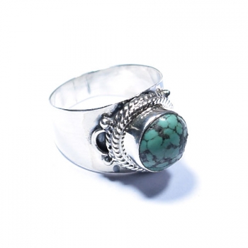 Boho style blue Tibetan turquoise top design pure silver handcrafted finger ring