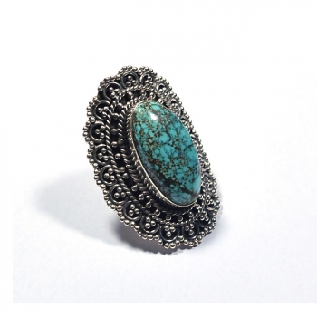 Authentic turquoise bohemian design handcrafted 925 sterling silver ring for women