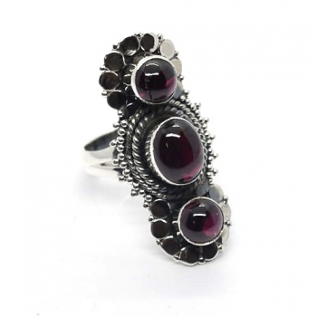 Oxidized finish maroon stone 925 sterling silver boho chic style finger ring