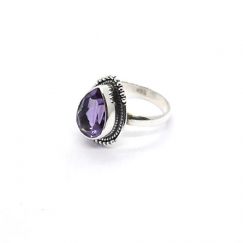 Purple teardrop amethyst trendy design pure silver birthstone ring for women