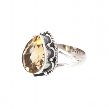 Positive energy spiritual healing yellow stone pure silver finger ring for women