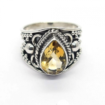 Bohemian style ornate chic yellow citrine 925 sterling silver ring