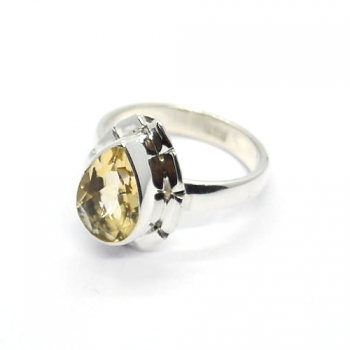Yellow Citrine spiritual healing contemporary style sterling silve ring