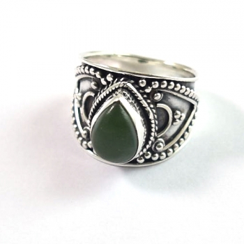 Oxidized finish pure silver teardrop jade ring jewellery 