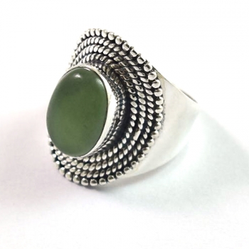 Bohemian style oxidized finish pure silver jade ring  