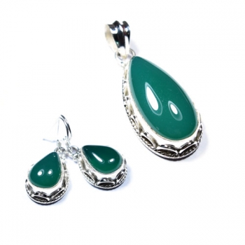 925 sterling silver green onyx pendant and earrings set