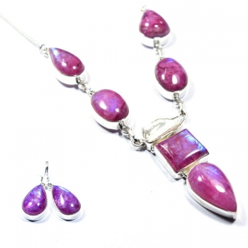 pretty pink moonstone 925 sterling silver necklace and earrings set
