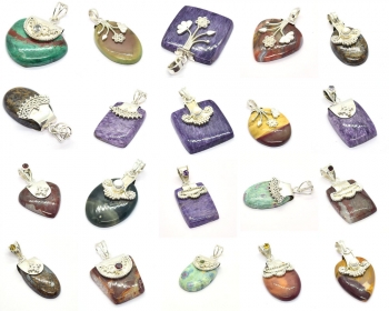 20 Indian pendants pure silver gemstone jewellery lot 