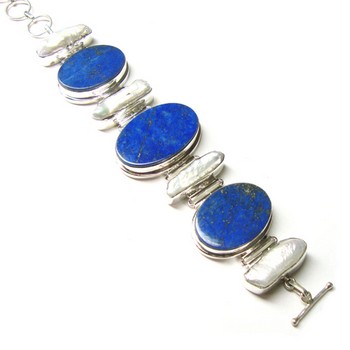 Pure silver blue lapis lazuli chunky bracelet