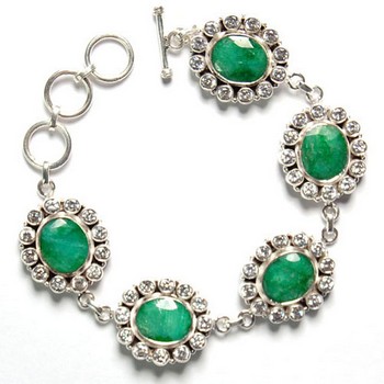 Pure silver green emerald quartz vintage bracelet