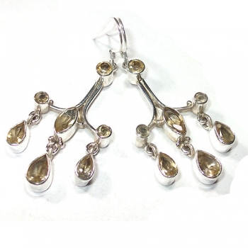 Top design best selling pure silver yellow citrine gemstone earrings