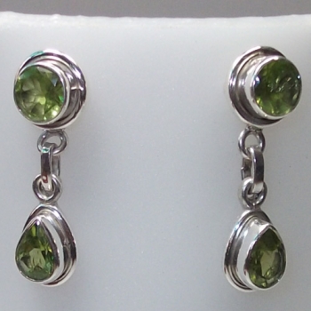 Handmade sterling silver green peridot drop earrings