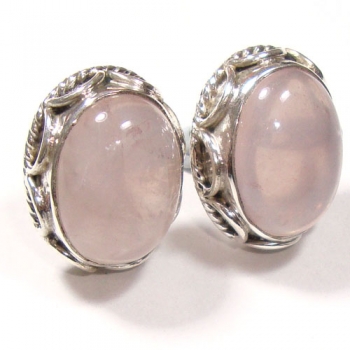 Pink rose quartz best selling pure silver ear-studs