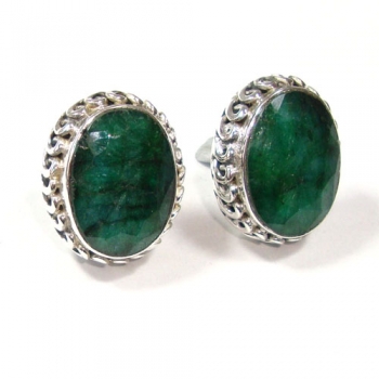 925 sterling silver green emerald quartz ear-studs