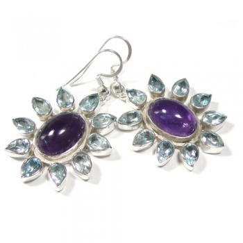 Handcrafted blue topaz pure silver purple amethyst best selling high fashion earrings