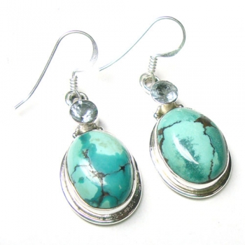 Casual wear blue turquoise silver drop earrings