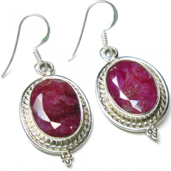 Pure silver antique look red gemstone drop earrings