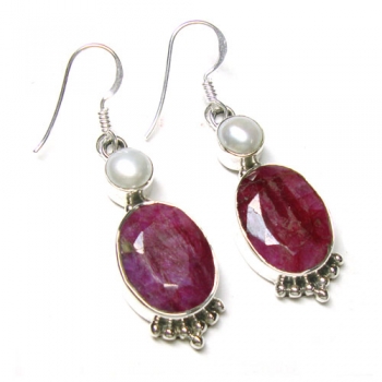 Freshwater pearl 925 sterling silver red ruby drop earrings