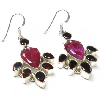 Red ruby quartz and garnet silver designer earrings
